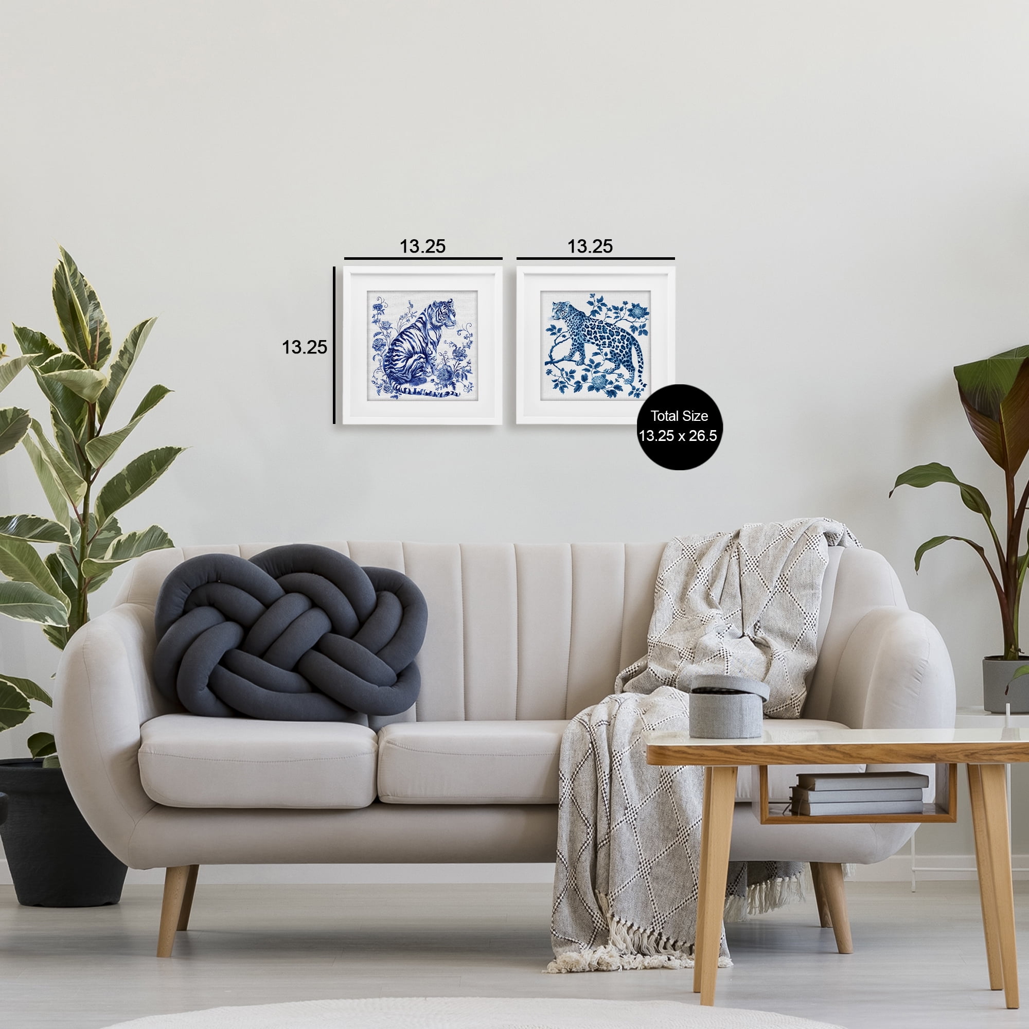 Ornate & Detailed Large Cats 2 Piece White Framed Print Under Glass Set, design by Lettered and Lined