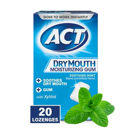 ACT Dry Mouth Gum Soothing Mint, 20 Pieces