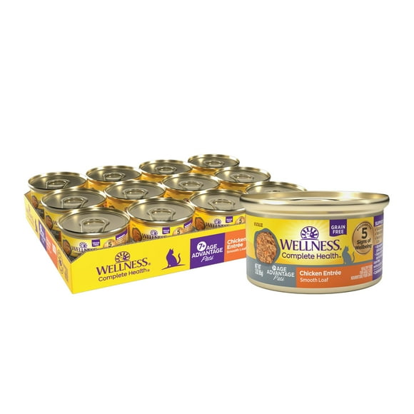 Wellness Complete Health Grain-Free Chicken EntrÃ©e Senior Wet Cat Food, Age Advantage, Made with Real Chicken, All Breeds (Senior, Chicken Pate, 3 Ounces, Pack of 24)