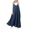 thumbnail image 1 of Fridja Robe Longue Ample Unie pour Femme à Col en V, Dos Ouvert, à Bretelles, Robe de Soirée, 1 of 9