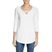 Eddie Bauer Women's Gate Check 3/4-Sleeve Cross-Front Tunic, White, Sz XXL..