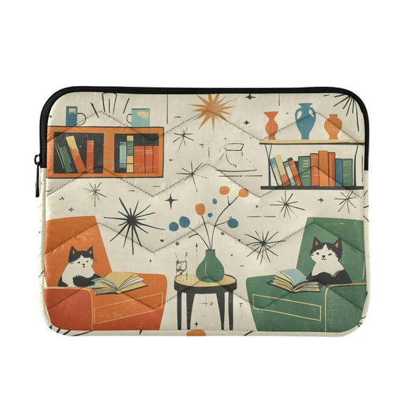 FORMRS 13-13.3 inch Laptop Sleeve Case Soft Carrying Quilted Computer Bag Cover, Beige Cats Reading