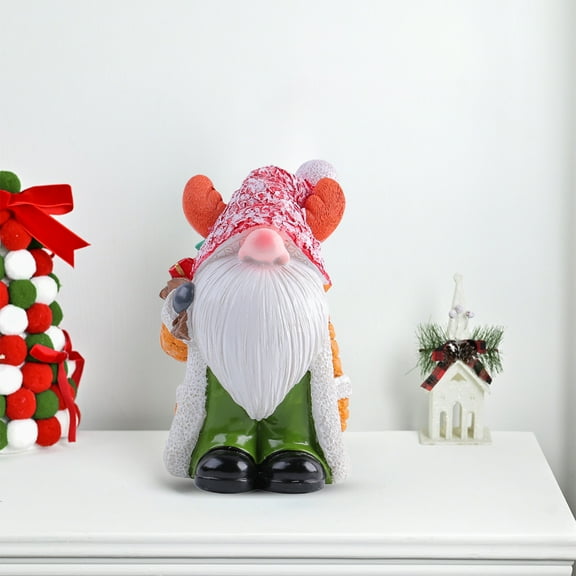 Hand Painted Resin Christmas Gnome Ornament | Desktop Elf Statue for Mantel Bookshelf Collectible Keepsake Holiday Home Decoration Gift(A)