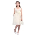 thumbnail image 4 of Sxiwei Kids Flower Girls Floral Rose V-neck Chiffon Wedding Bridesmaid Party Dress Ball Gown Prom Cream 6, 4 of 6