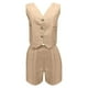 thumbnail image 4 of Conjunto de chaleco y pantalones cortos de lino para mujer, informal y para ir al trabajo, con chaleco con cuello en V y botones, tejido transpirable, pantalones cortos a juego, versátil para veran, 4 of 5