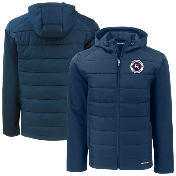 Men's Cutter & Buck Navy New England Revolution Big & Tall Evoke Hybrid Eco Softshell Recycled Full-Zip Hoodie Jacket