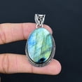 thumbnail image 2 of Blue Fire Labradorite Gemstone 925 Sterling Silver Vintage Pendant 2.7" VJ 888, 2 of 4