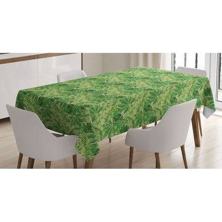 

Green Leaf Tablecloth Exotic Pattern with Tropical Leaves Fresh Jungle Aloha Hawaii Rectangle Satin Table Cover Accent for Dining Room and Kitchen 60 X 84 Apple Green Fern Green by Ambesonne