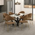 thumbnail image 6 of LeisureMod Dining Chair Upholstered Leather Armchair Velvet Accent Ergonomic Padded Seat and Back Durable Stainless Steel Base for Modern Home, Kitchen, Living Room Bella Series in Brown Set of 4, 6 of 11