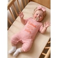 thumbnail image 5 of BemeyourBBs Newborn Baby Girl Summer Clothes Infant Baby Girl Little Sister Outfits Ribbed Romper 0 3 6 Months Cutest Little Sister Letter Print Short Sleeve Jumpsuit with Headband Set, 5 of 9