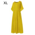 thumbnail image 1 of Femmes Robe à Pois Imprimé Vêtements d'Été Robe Courte Manches Courtes Plage Robe à Col Rond, Jaune, XL, 1 of 4