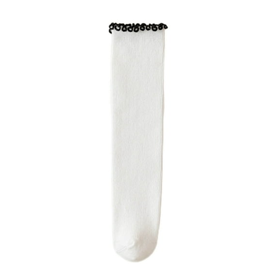 SERTG Girls Knee High Socks with Butterfly Solid Color Soft Cute Breathable Spring Fall Winter Casual Everyday Hosiery Ankle to Calf Kids Socks(White,6-14 Years)