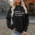 thumbnail image 4 of Easily Distracted By Books Sweatshirts for Women Long Sleeve Crewneck Book Lovers Reading Sweatshirt Pullover Tops, 4 of 5