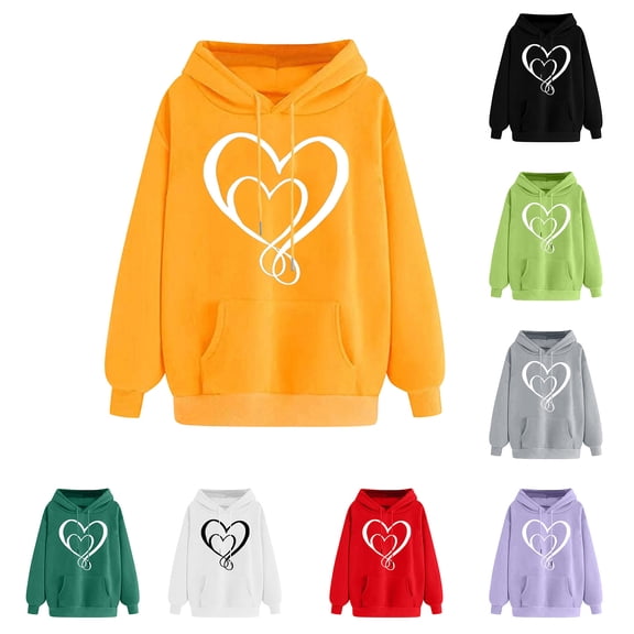 LOVZFMLL Sweatshirt for Women Classic Heart Print Long Sleeve Hooded Pullover Fall Clothes 2025 Women Fashion Comfort Streetwear Tops