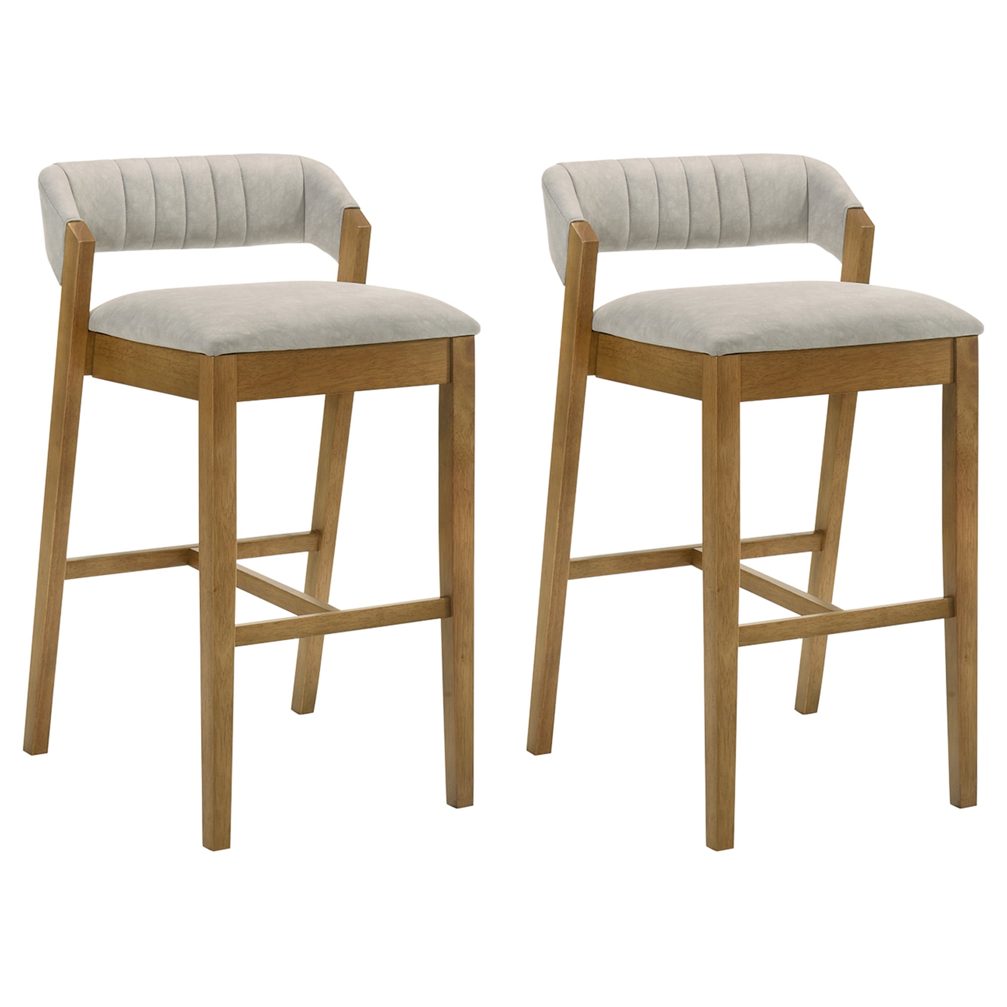 Landyn 30 in. Amber Glow Bar Height Rubberwood Barstool with Grey Grey Fabric Seat - Set of 2