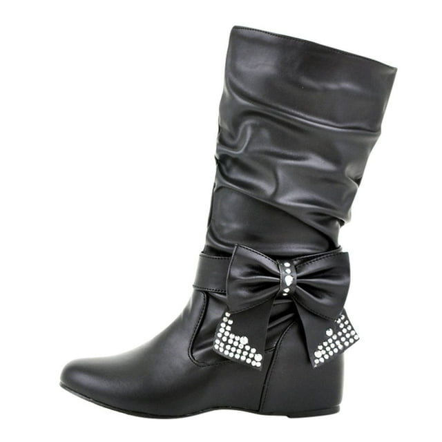 LSLJS Bottes à Talons Hauts Jusqu'aux Genoux pour Femmes, Bottes à Talons Bas pour Femmes avec Strass et Nœud, Chaussures à Bout Rond, Bottes pour Femmes, Bottes Jusqu'aux Genoux pour Femmes