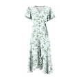 thumbnail image 6 of Women's Floral V-neck Short-sleeved Dress, Retro Elegant A-line Vacation Beach Dress, 6 of 8