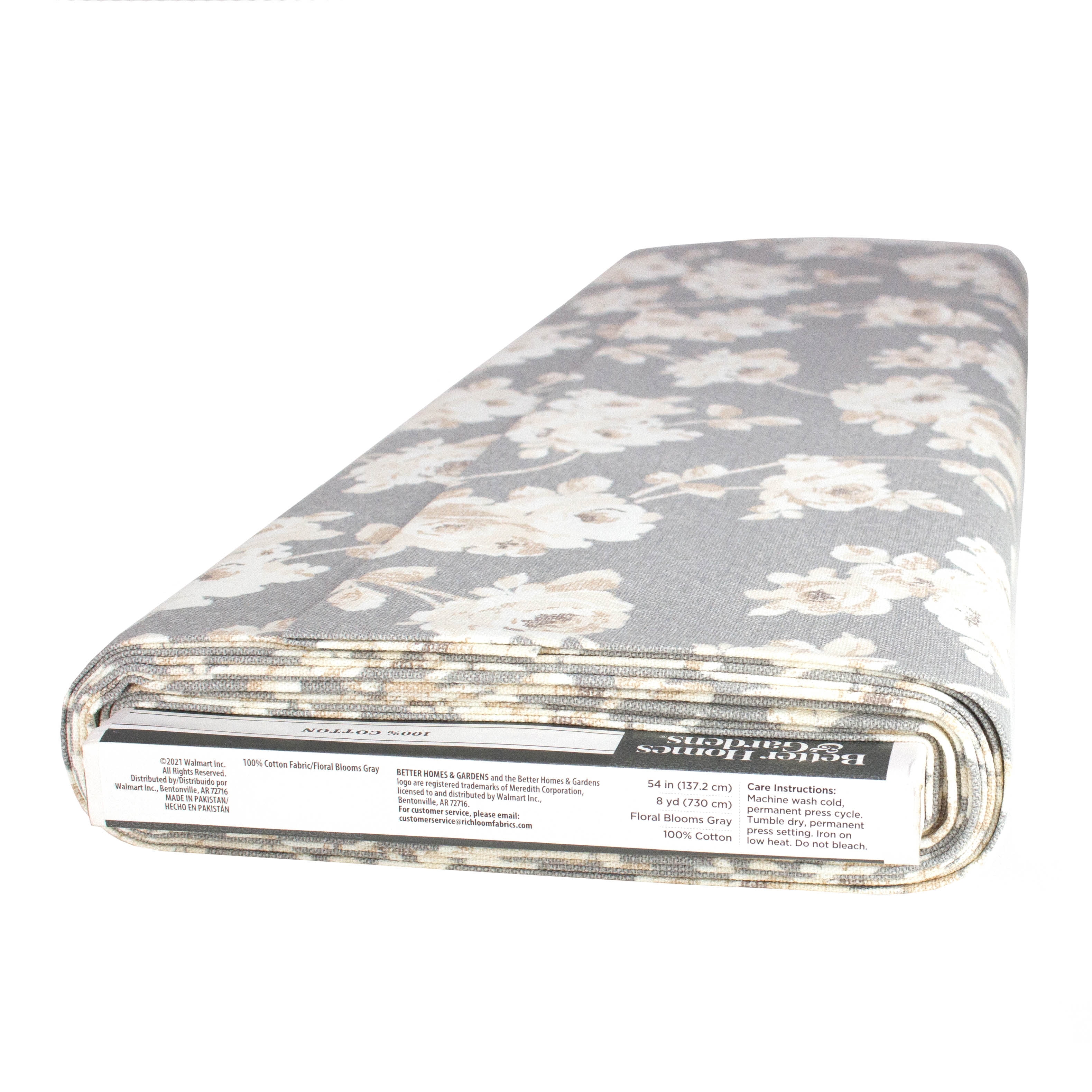 Better Homes & Gardens 54” 100% Cotton Fabric, 8 Yard by the Bolt, Floral Blooms Grey