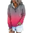 thumbnail image 3 of Jinhomg Womens Trendy Hooded Sweatshirt Long Sleeve Gradient Color Tops Fall Casual Cozy Quarter Button Up Sweatshirts with Kangaroo Pocket Todays Deals Watermelon Red S, 3 of 6