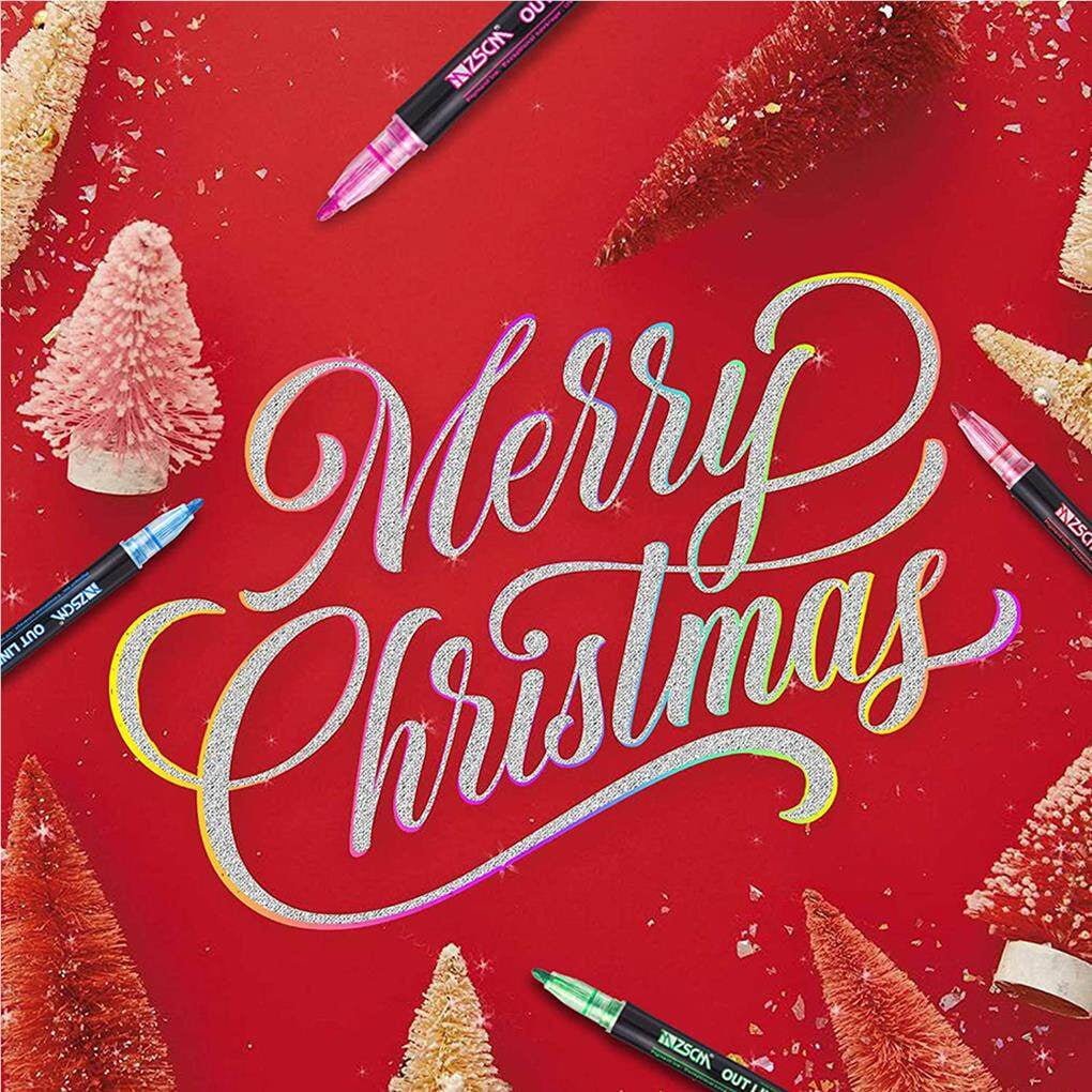 tredstone Outline Metallic Marker Pens 12 Colors Double Line Marker Pens Writing Drawing Highlighter Marker Pen for School Office