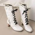 thumbnail image 4 of Victorian Boots for Women Vintage Ruffles Goth Mid Calf Booties Mid Heels Lace up Halloween Witch Dance Shoes, 4 of 8