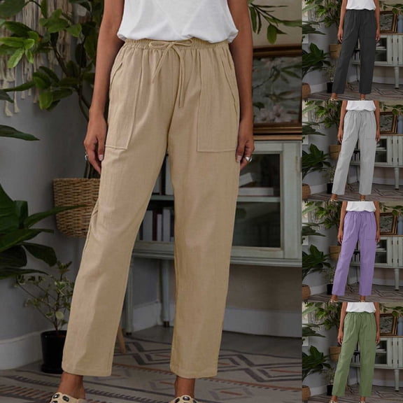 Itsame Comfortable Loose Pants for Womens Pocket Fashionable Solid Color Relaxed Cotton High Waisted Wide Leg Sweatpants Purple Size L