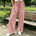 thumbnail image 4 of CQONEPT Smocked Waist Pants for Women Wide Leg Fall Casual Lounge Pant High Waisted Palazzo Ruffle Full Length Soft Trousers with Pocket Pink M, 4 of 7