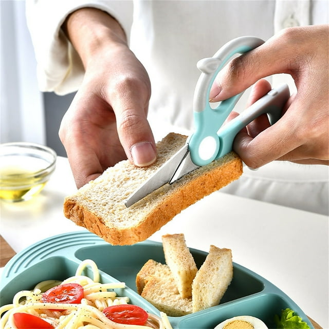 Cagogo 2Pcs Little One Food Scissors, Portable Safe Food Cutter for Little One Little One, Mini Travel Scissors with Safety Lock and Blade Cover, Stainless Steel Little One Feeding Utensil for