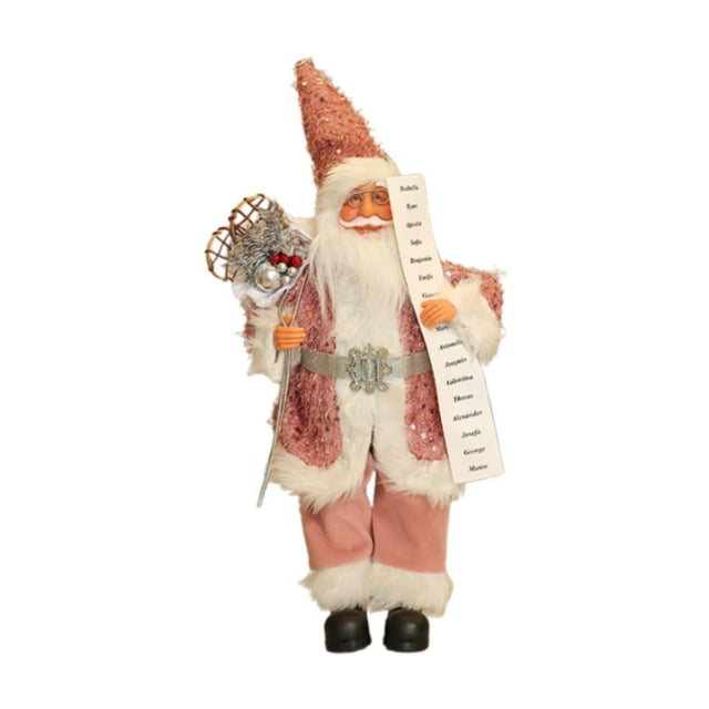 Lipstore Figurine Père Noël Poupée Poupée de Noël Debout Décoration de Vacances Décorative Paillettes Roses