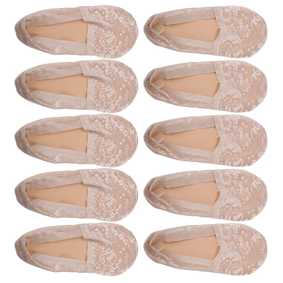 5 Pairs Invisible Deep Mouth Lace Socks Sexy Fashion Breathable Soft No Show Socks for Women Beige