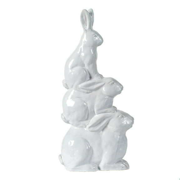 A&B Home White Ceramic Stacked Rabbit Statue 8.1" x 4.3" x 17.1"