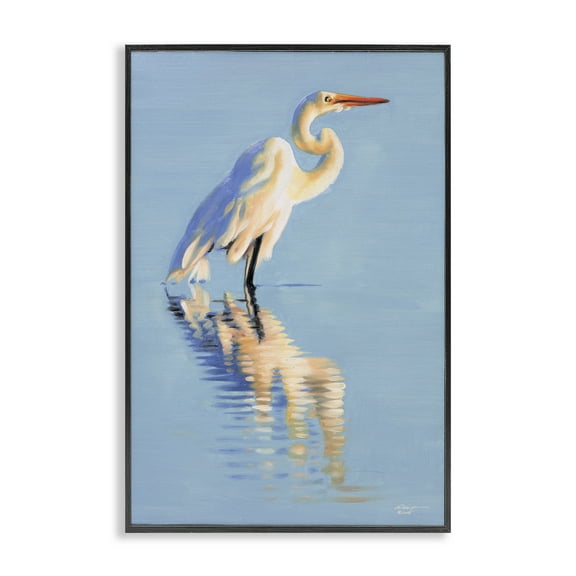 Stupell Industries Blue Egret Reflection Animals & Insects Painting Black Framed Art Print Wall Art, 12 x 18