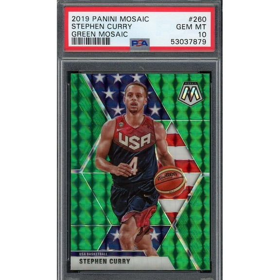 Stephen Curry 2019 Panini Mosaic Green Mosaic Basketball Card #260 PSA 10