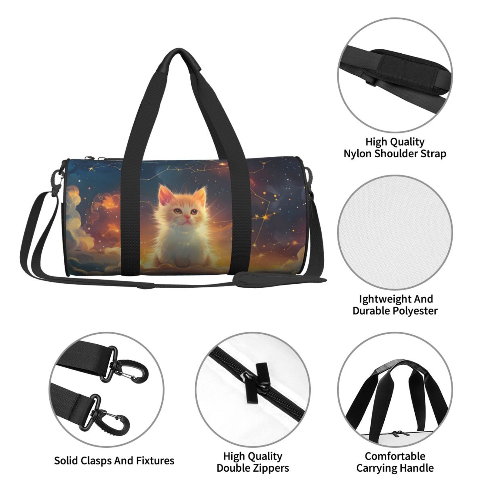 Defioc Starry Sky Constellation Cat for Travel Duffle Bag,Weekender Bag Carry On Tote Bags Hospital Bag Large Capacity Sport Gym Bag for Men Women Fit for Trave, Gym,Weekend