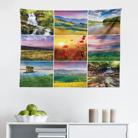 Rustic Tapestry, Blooming Iris Flowers Orchids on Rustic Wood Natural Floral Beauty Romantic Image, Fabric Wall Hanging Decor for Bedroom Living Room Dorm, 2 Sizes, Yellow Purple, by Ambesonne