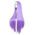 thumbnail image 3 of Xiao Hua Peluca larga y recta de 100 cm, sin flequillo, con raya al medio, color rosa, para fiesta, anime, cosplay, color morado claro., 3 of 5