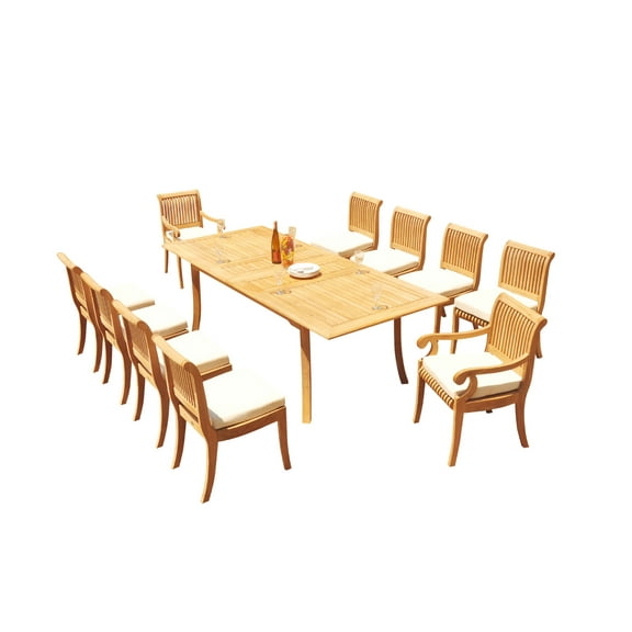 Grade-A Teak Dining Set: 10 Seater 11 Pc: 94" Rectangle Table And 10 Giva Chairs (2 Arm & 8 Armless Chairs) Outdoor Patio WholesaleTeak #51GV2011