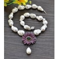 thumbnail image 4 of K-KED 18" 27mm White Baroque Keshi Pearl Necklace Ruby Flower Pendant, 4 of 6
