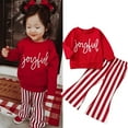thumbnail image 2 of Odeerbi Baby Girls Clothes Toddler Outfit Christmas Outfit 2025 Long Sleeve Sweatshirt Top Bell Bottoms Pants Set Christmas Clothes Red, 2 of 7