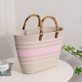 thumbnail image 3 of LHSHID Summer Beach Bag for Women Bamboo Handle Handbag Purse Soft Woven Tote Bag Handmade Beach Purse for Vacation, 3 of 6
