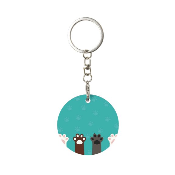 Naloa Cute Cat Paw And Dog Print Round Keychain Keychain Key Ring, Key Tag, Key Chain Bulk for Gift Accessories (Round)