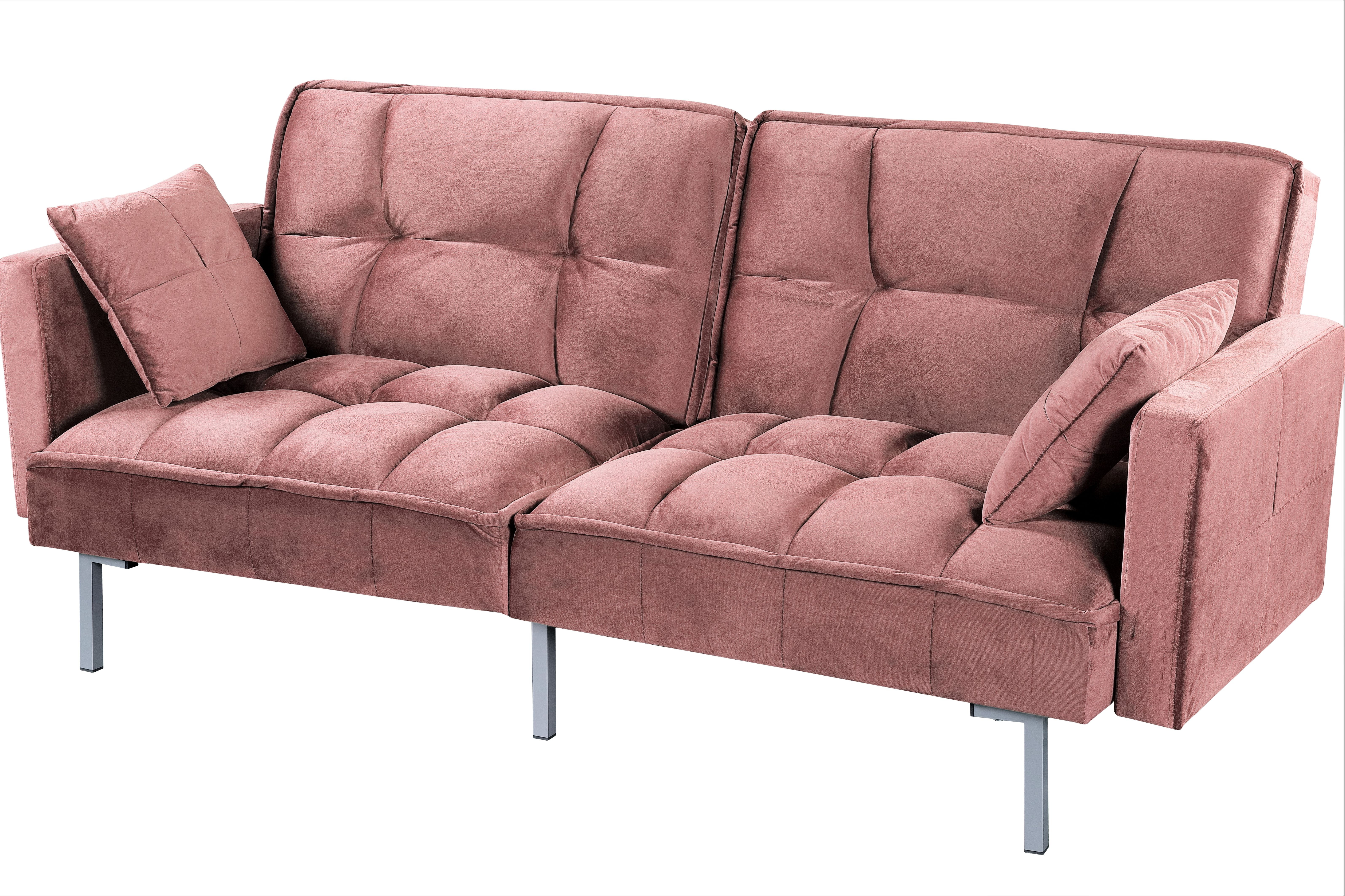 Uspridefurniture Bernal 75.6"W Velvet Futon Sofa Bed Sleeper, Rose