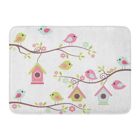 KDAGR Pink Kids Home Tweet Cute Birds on Branches Birdhouses Blue Pretty Girl Doormat Floor Rug Bath Mat 23.6x15.7 inch