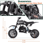 HOVERHEART 49cc 4-Stroke Gas Mini Dirt Bike,18 MPH Max Speed with Dual Disc Brakes,Max load 160lbs,Black