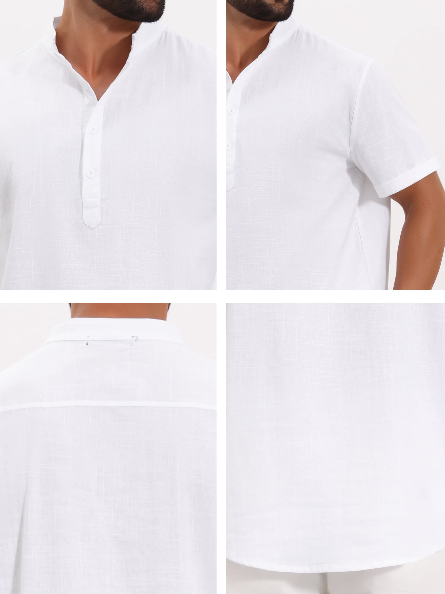 DARING DIVA Men's Solid Color Stand Collar Short Sleeve Henley Shirts 2XL White