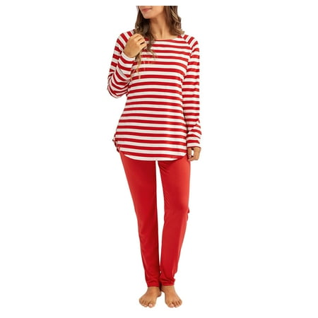 

Pgeraug pajamas for women Striped Pajamas Set Long Sleeve Tops Pants Joggers Loungewear Soft Sleepwear women s sleepwear Red 3XL