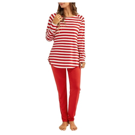 

iOPQO Pajamas For Women Women s Striped Pajamas Set Long Sleeve Tops And Pants Joggers Loungewear Soft Sleepwearwomens Pajama Sets Lounge Sets For Women 2 Piece Red 4Xl