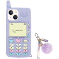 thumbnail image 1 of Kawaii Phone Case for iPhone 13 Pro Max,Cute Cartoon Retro Phone Case with Keychain Retro Classic Cellular Phone 3D iPhone 13 Pro Max Case Purple Soft, 1 of 4