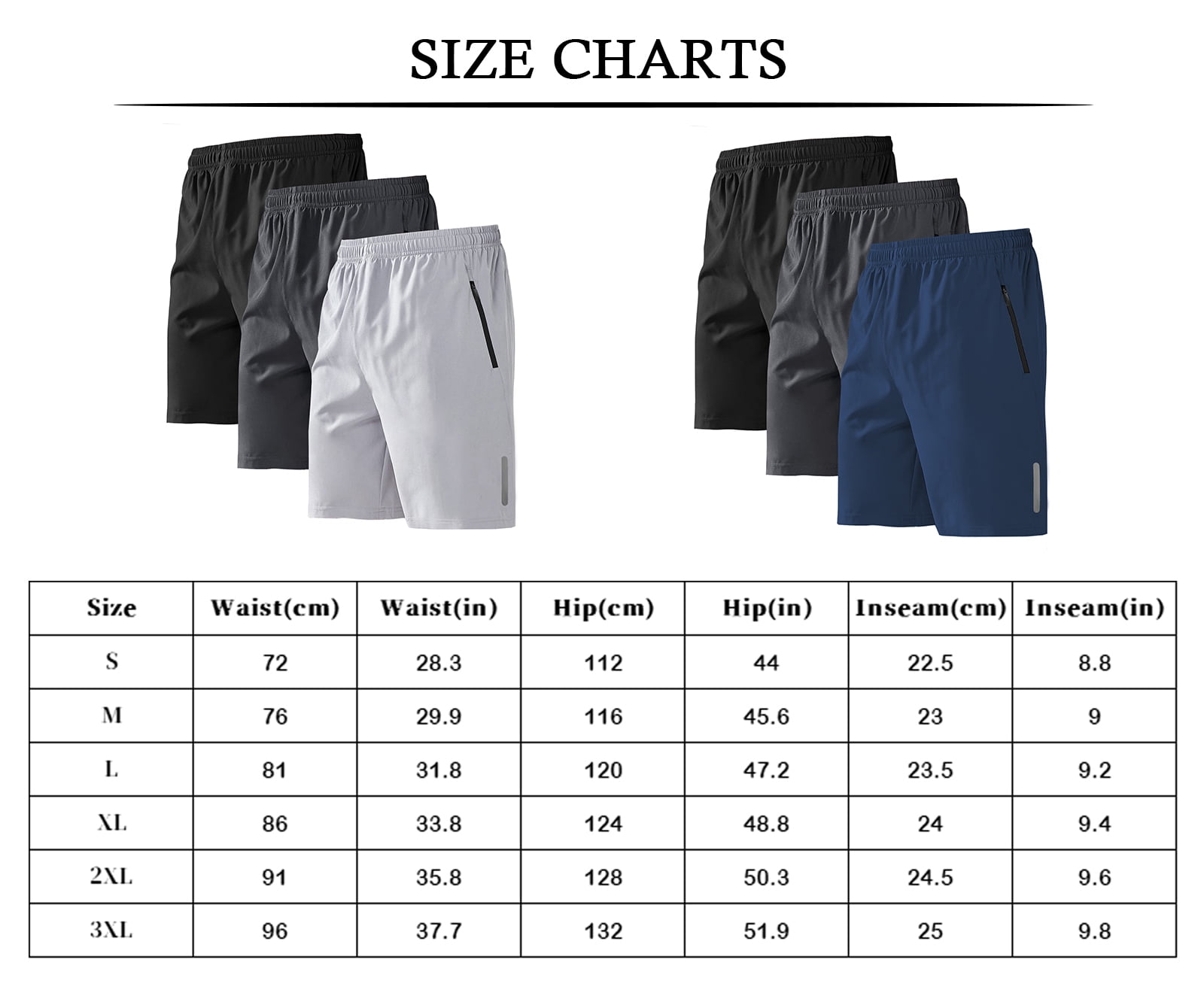 3 Pack Men's Athletic Shorts Set with Zipper Pockets Elasticated Waistband Quick Dry Workout Shorts for Basketball