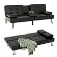 thumbnail image 2 of Vineego Modern Faux Leather Couch Convertible Folding Futon Sofa Bed with 2 Cup Holders,Black, 2 of 8
